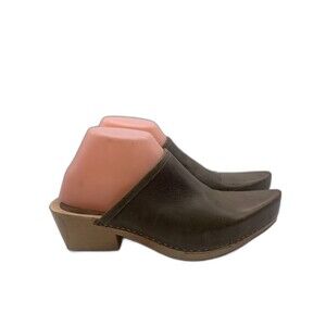 Vialis Cristina Clogs Slip On Shoes Leather Spain Sz 9 Swedish Mules Wooden